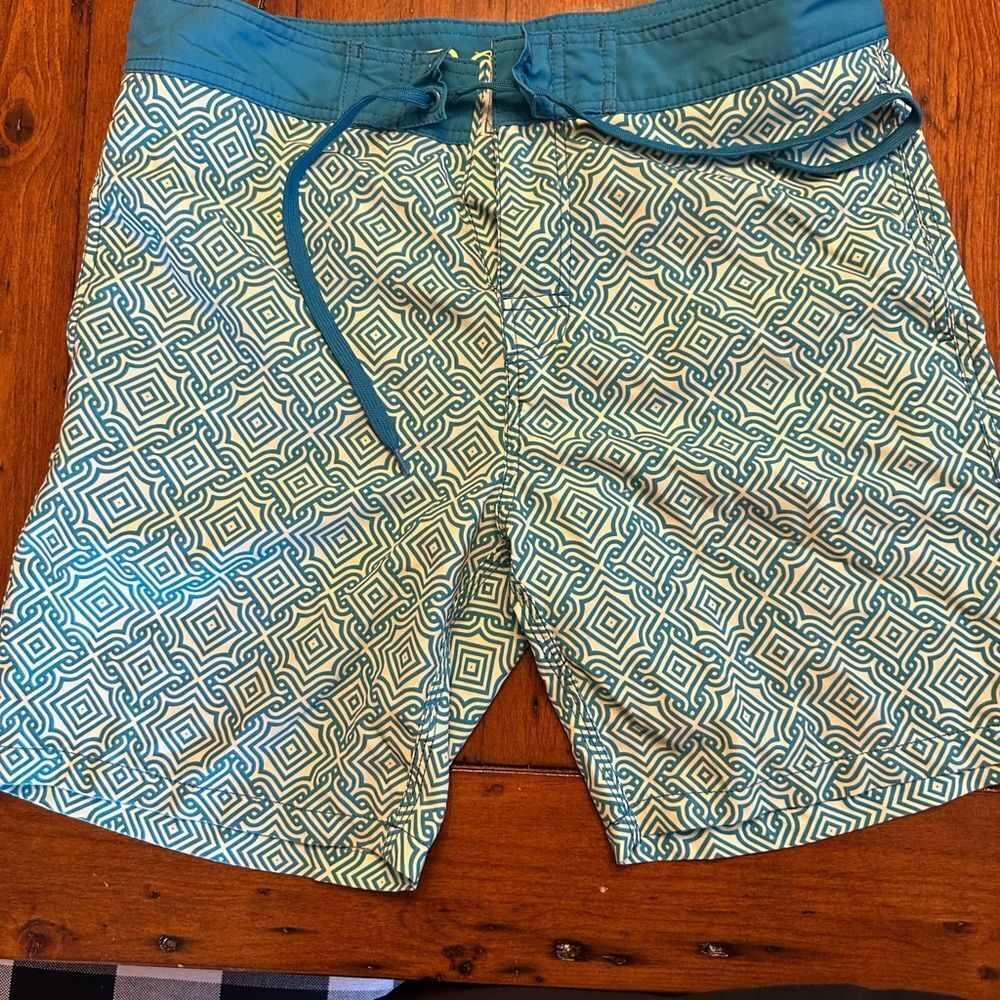 Geometric Teal Men's Swim Board Shorts